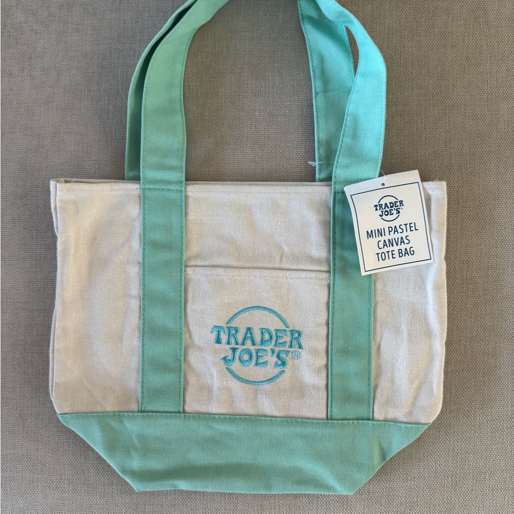 Trader Joe’s - New Mini Pastel Canvas Tote Bag - Cream and Green